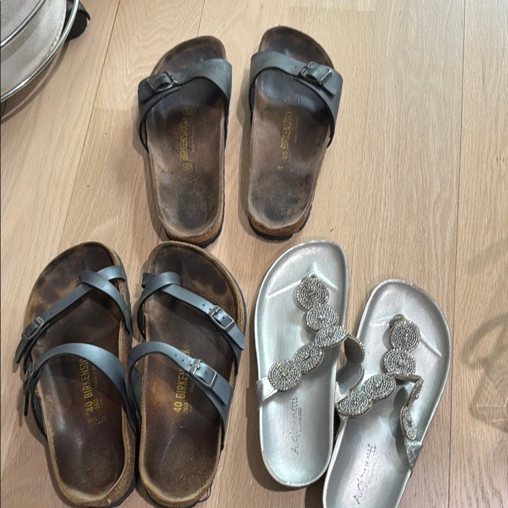 Birkenstock blue and black, A. Gianatti silver sandals